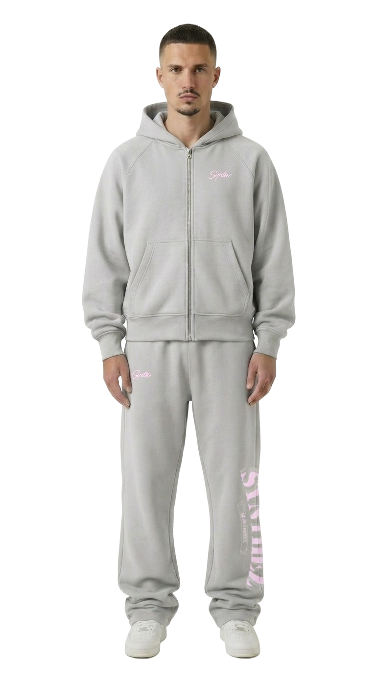 CHROME TRACKSUIT GREY/PINK BUNDLE (JOGGER + ZIPPER)
