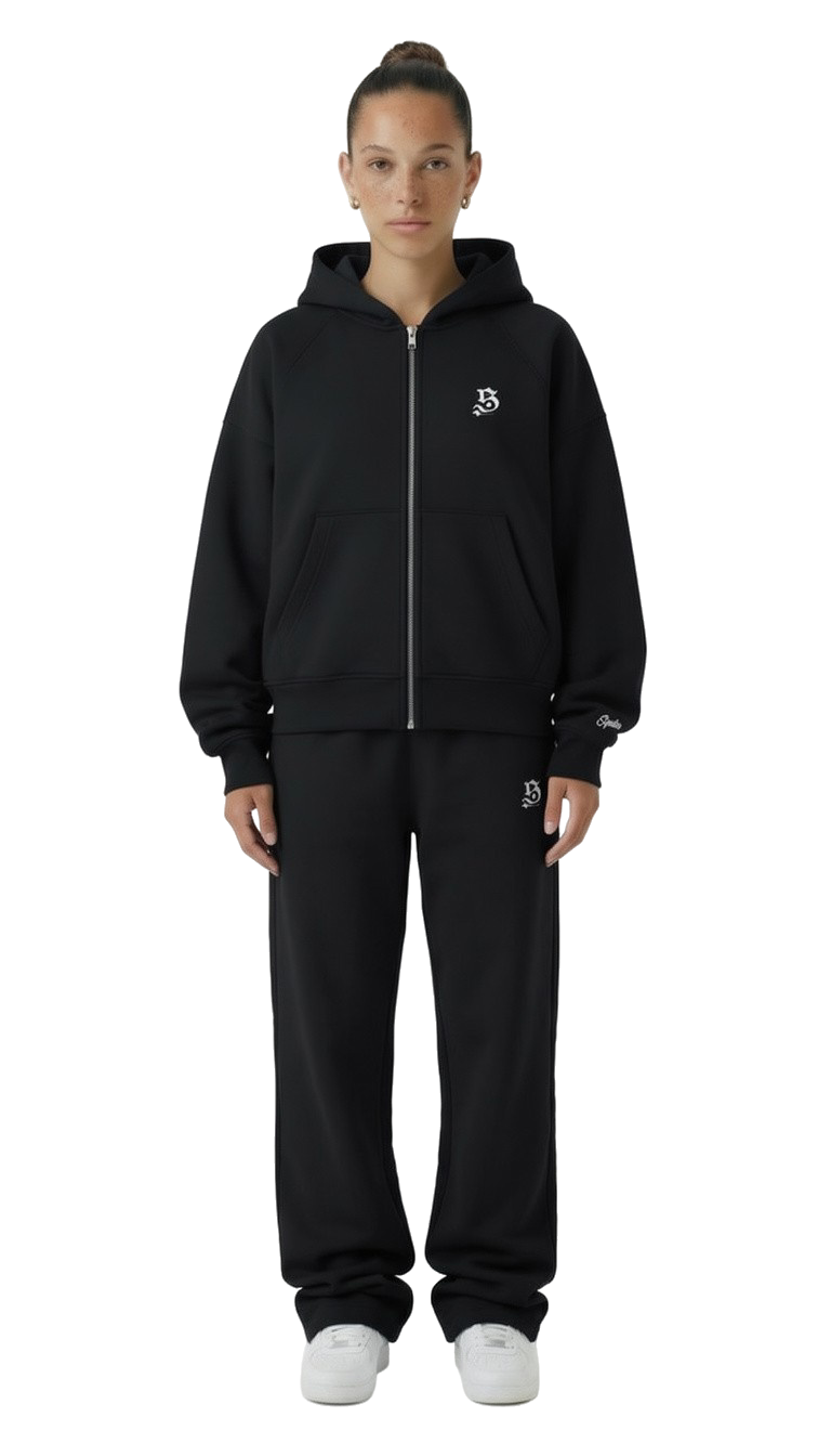 BASIC TRACKSUIT BLACK  (ZIPPER + JOGGER)