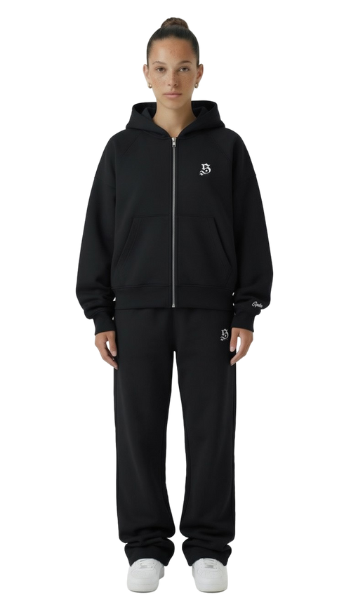 BASIC TRACKSUIT BLACK  (ZIPPER + JOGGER)
