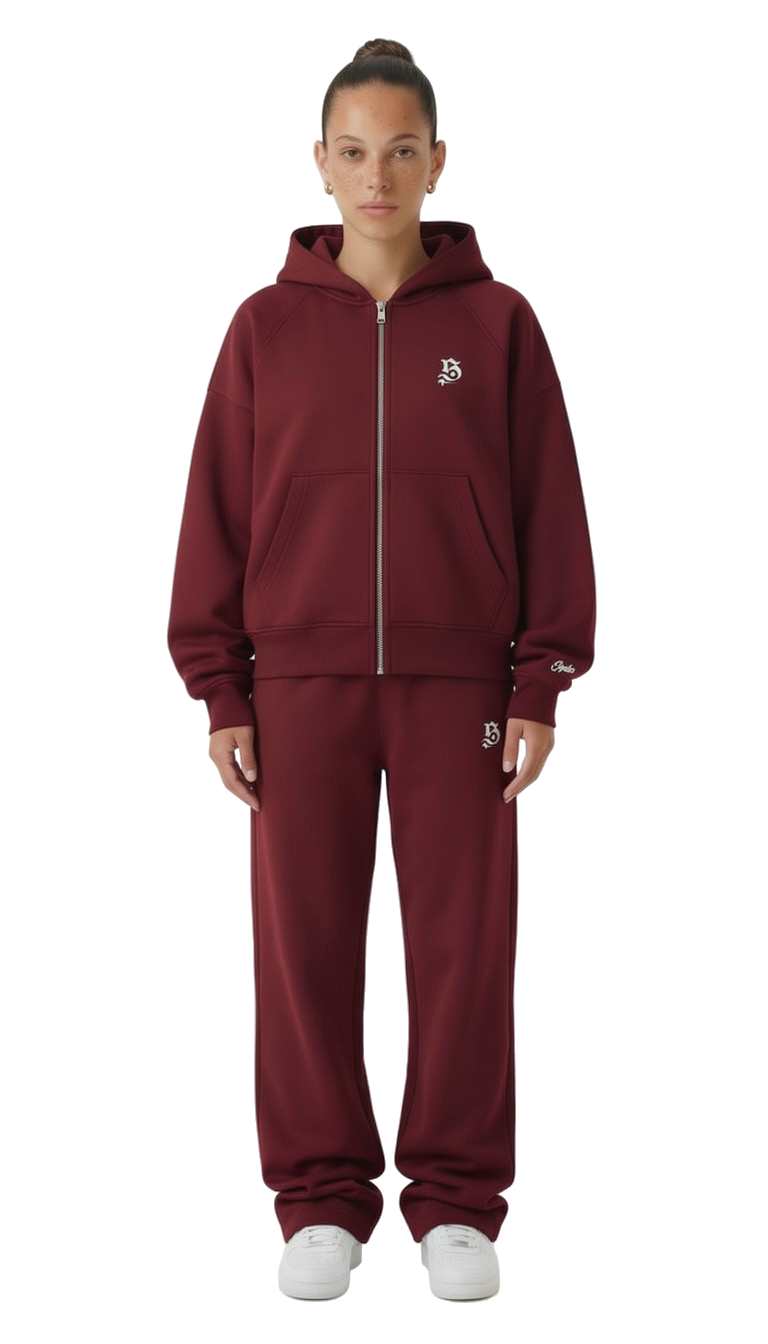 BASIC TRACKSUIT WINE RED  (ZIPPER + JOGGER)