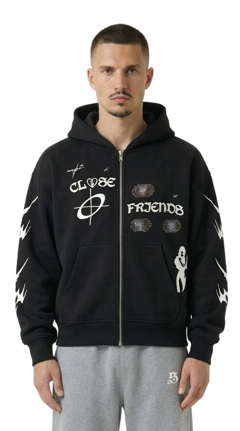 CLOSE FRIENDS RHINESTONES ZIPPER BLACK