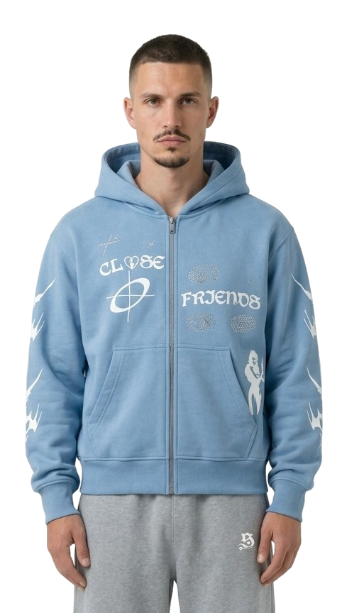 CLOSE FRIENDS RHINESTONES ZIPPER LIGHT BLUE